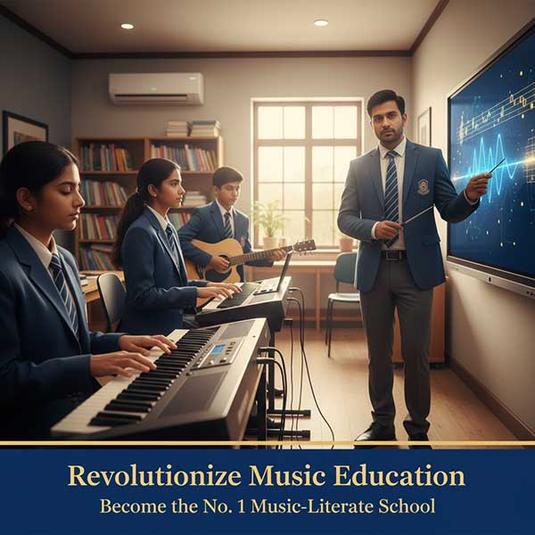 Indian students learning music on a smartboard with AI-powered tools